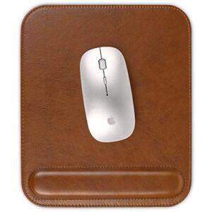 lamoti leather mouse pad with wrist support, ergonomic mouse pad with silky smooth surface & non-slip backing (brown)