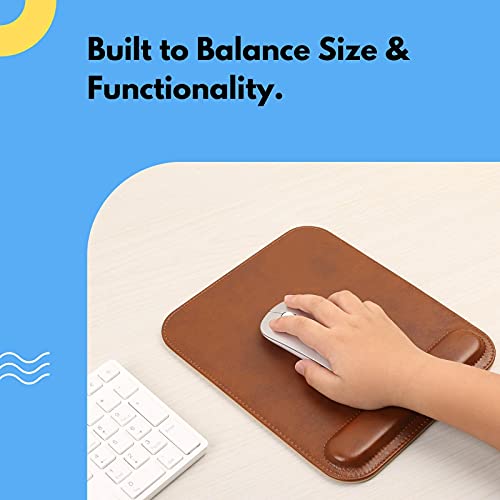 LAMOTI Leather Mouse Pad with Wrist Support, Ergonomic Mouse Pad with Silky Smooth Surface & Non-Slip Backing (Brown)