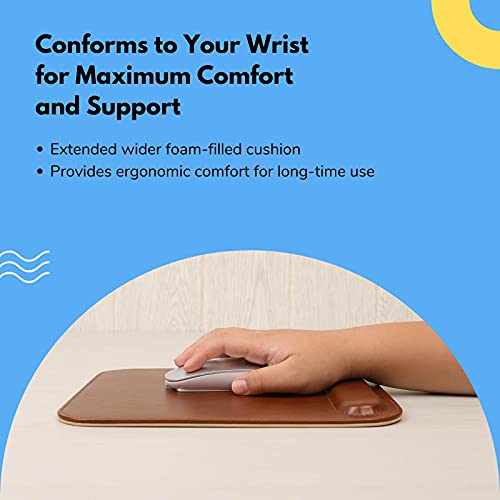 LAMOTI Leather Mouse Pad with Wrist Support, Ergonomic Mouse Pad with Silky Smooth Surface & Non-Slip Backing (Brown)