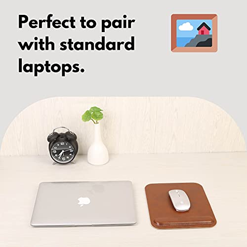 LAMOTI Leather Mouse Pad with Wrist Support, Ergonomic Mouse Pad with Silky Smooth Surface & Non-Slip Backing (Brown)