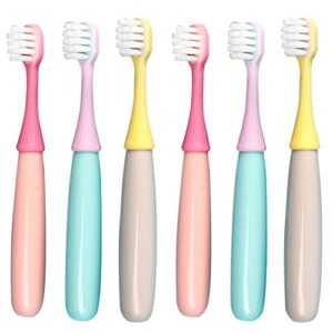 newrichbee 6 packs kids toothbrush,lovely little mushroom extra soft bristles toddler toothbrush for 1-3years old (pink& yellow &blue)