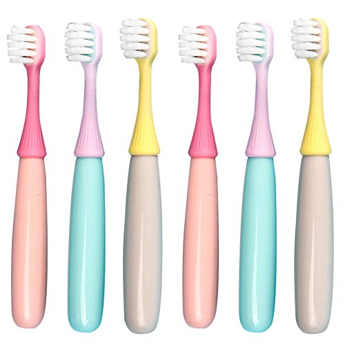 newrichbee 6 Packs Kids Toothbrush,Lovely Little Mushroom Extra Soft Bristles Toddler Toothbrush for 1-3Years Old (Pink& Yellow &Blue)