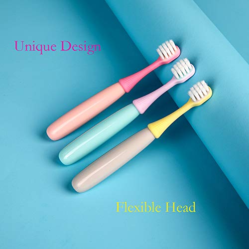 newrichbee 6 Packs Kids Toothbrush,Lovely Little Mushroom Extra Soft Bristles Toddler Toothbrush for 1-3Years Old (Pink& Yellow &Blue)