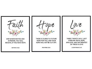 religious christian wall art decor - inspirational faith, hope, love bible verse wall art - scripture wall decor signs - home decorations for kitchen, living or dining room, bedroom - unique gift