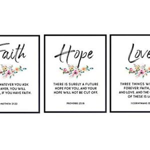 Religious Christian Wall Art Decor - Inspirational Faith, Hope, Love Bible Verse Wall Art - Scripture Wall Decor Signs - Home Decorations for Kitchen, Living or Dining Room, Bedroom - Unique Gift