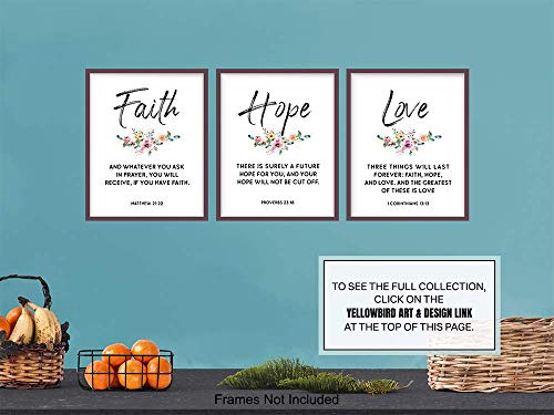 Religious Christian Wall Art Decor - Inspirational Faith, Hope, Love Bible Verse Wall Art - Scripture Wall Decor Signs - Home Decorations for Kitchen, Living or Dining Room, Bedroom - Unique Gift