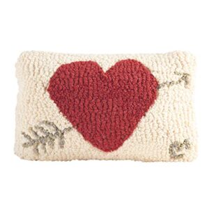 chandler 4 corners artist-designed red heart hand-hooked wool decorative throw pillow (8” x 12”)