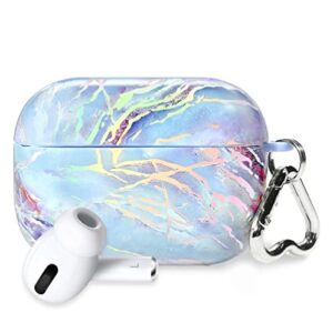 velvet caviar marble airpods pro case cute cover for women, girls with keychain - cool protective hard cases compatible with apple airpod pro (holographic pink blue)