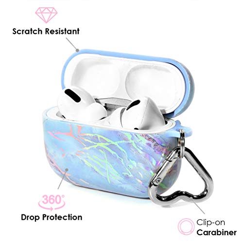 Velvet Caviar Marble AirPods Pro Case Cute Cover for Women, Girls with Keychain - Cool Protective Hard Cases Compatible with Apple Airpod Pro (Holographic Pink Blue)