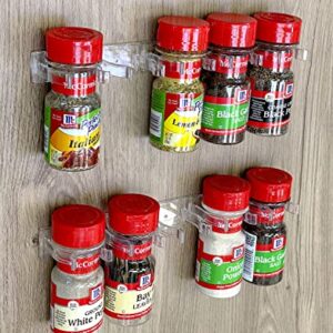 CAXXA 20 Clear Adhesive Spice Gripper Strip Clips, Spice Rack Dispenser, Kitchen Cabinet Holder, 4 Strips, Holds 20 Jars