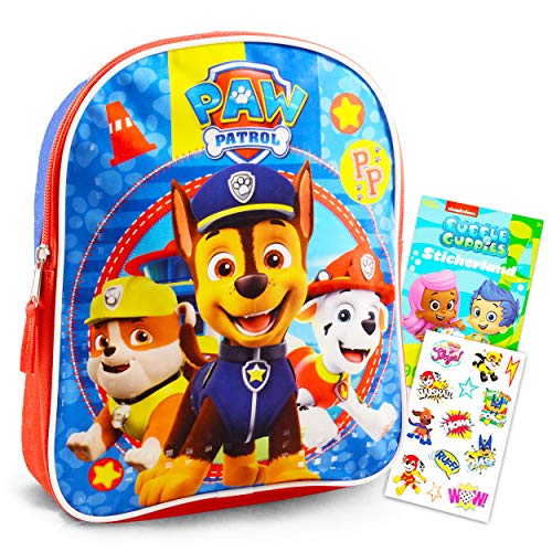 Paw Patrol Toddler Preschool Backpack 11 inch Mini Backpack Bundle with Paw Patrol and Bubble Guppies Stickers (Paw Patrol School Supplies)