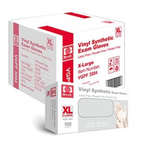 basic medical clear vinyl exam gloves - latex-free & powder-free - vgpf-3004 (case of 1,000), xtra large