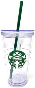 starbucks cold cup clear grande tumbler traveler with green straw logo - 16oz