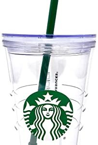 Starbucks Cold Cup Clear Grande Tumbler Traveler With Green Straw Logo - 16oz