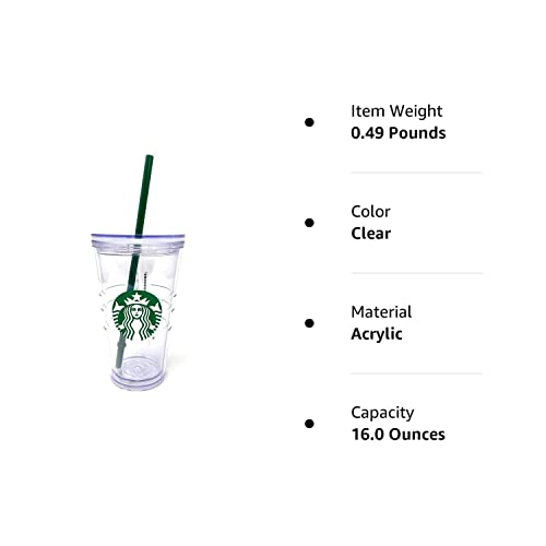 Starbucks Cold Cup Clear Grande Tumbler Traveler With Green Straw Logo - 16oz