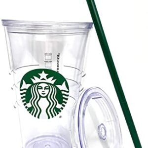 Starbucks Cold Cup Clear Grande Tumbler Traveler With Green Straw Logo - 16oz