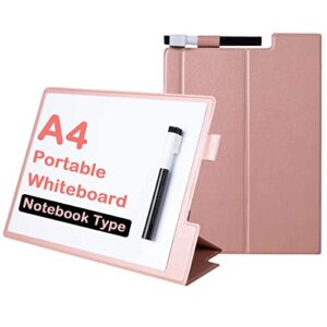 crchom small white board dry erase board a4 magnetic desktop whiteboard 8" x 12" portable whiteboard easel with stand pink pu cover case for kids, adult, office, home, school
