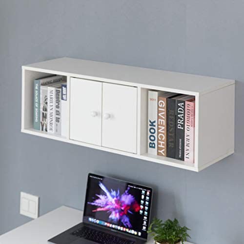 Basicwise Wall Mounted Computer Cabinet Floating Hutch, White