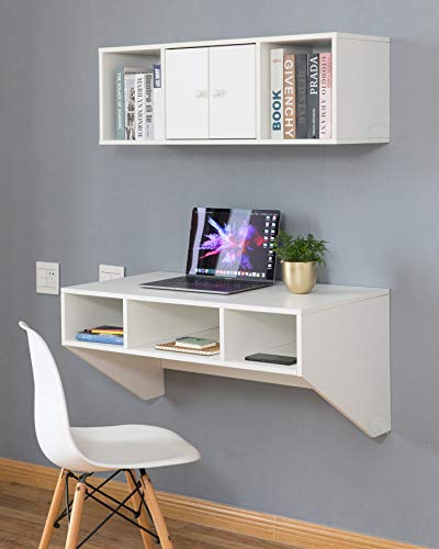 Basicwise Wall Mounted Computer Cabinet Floating Hutch, White