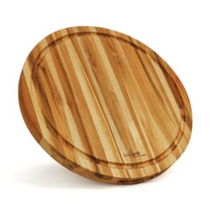 beefurni premium round wood cutting board with juice groove, teak wooden cutting boards for kitchen, small chopping board, mothers day gifts for mom, 1 year warranty (s, 15.8 x 15.8 x 1.25 inches)