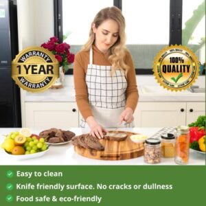 BEEFURNI Premium Round Wood Cutting Board with Juice Groove, Teak Wooden Cutting Boards for Kitchen, Small Chopping Board, Mothers Day Gifts for Mom, 1 Year Warranty (S, 15.8 x 15.8 x 1.25 inches)