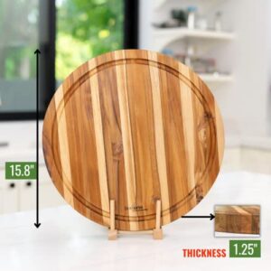BEEFURNI Premium Round Wood Cutting Board with Juice Groove, Teak Wooden Cutting Boards for Kitchen, Small Chopping Board, Mothers Day Gifts for Mom, 1 Year Warranty (S, 15.8 x 15.8 x 1.25 inches)