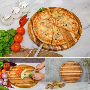 BEEFURNI Premium Round Wood Cutting Board with Juice Groove, Teak Wooden Cutting Boards for Kitchen, Small Chopping Board, Mothers Day Gifts for Mom, 1 Year Warranty (S, 15.8 x 15.8 x 1.25 inches)