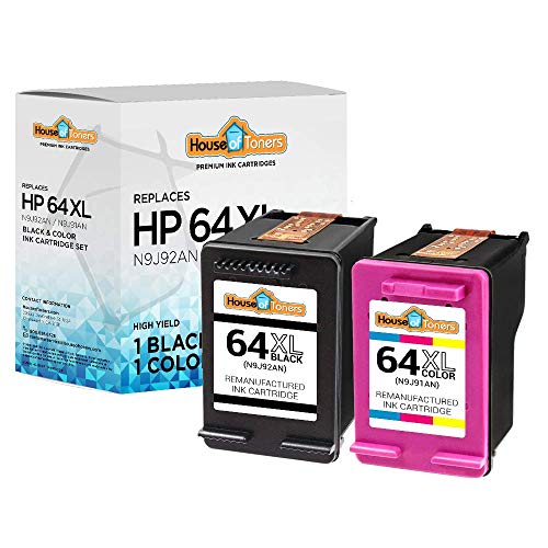 Houseoftoners Replacement for HP64XL HP 64XL Ink for HP Envy Photo 6230 6255 7120 7155 758 7164 7800 7855 7858 7864 & Tango X Printers (1 Black 1 Color, 2PK)