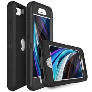 MXX iPhone SE 2022 / SE 2020 Heavy Duty Protective Case with Screen Protector [3 Layers] Rugged Rubber Shockproof Protection Cover & Rotating 360 Degree Belt Clip for Apple iPhone SE 2020 2022(Black)