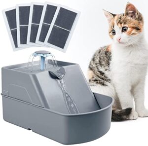 cat water fountain, 90oz/2.6l automatic drinking water dispenser with 5 washable replacement filters, ultra quiet pump for kitty, cat, small dog, anti spill running water bowl