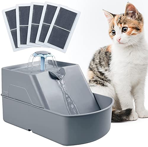 Cat Water Fountain, 90oz/2.6L Automatic Drinking Water Dispenser with 5 Washable Replacement Filters, Ultra Quiet Pump for Kitty, Cat, Small Dog, Anti Spill Running Water Bowl