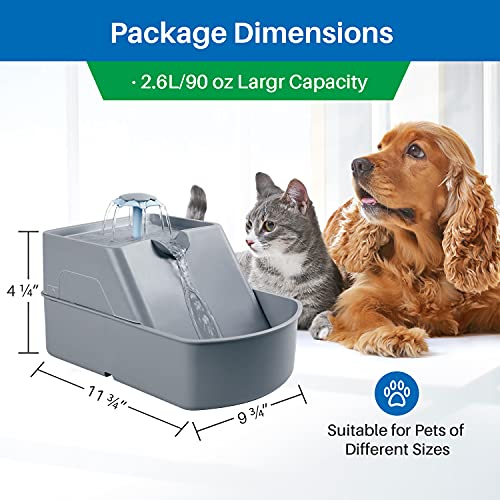 Cat Water Fountain, 90oz/2.6L Automatic Drinking Water Dispenser with 5 Washable Replacement Filters, Ultra Quiet Pump for Kitty, Cat, Small Dog, Anti Spill Running Water Bowl