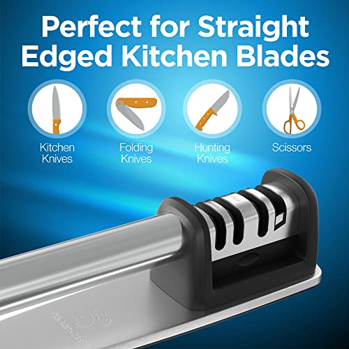 PriorityChef Premium Knife Sharpener, Professional Knife Sharpening Rods to Sharpen Your Knives, Handheld Manual Knife Sharpeners for Kitchen Knives, Scissor Sharpener