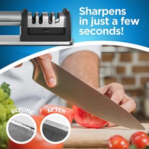 PriorityChef Premium Knife Sharpener, Professional Knife Sharpening Rods to Sharpen Your Knives, Handheld Manual Knife Sharpeners for Kitchen Knives, Scissor Sharpener