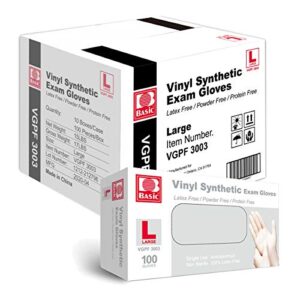 basic medical clear vinyl exam gloves - latex-free & powder-free - vgpf-3003 (case of 1,000), large