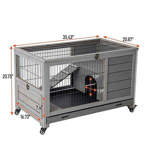 Rabbit Hutch Guinea Pig House Rabbit Cage for Small Animals 35.4"x20.87"x20.75"