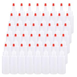 bekith 40 pack 2 oz plastic squeeze condiment bottles with red tip caps, small empty refillable bottles for icing, cookie decorating, sauces, condiments, arts, crafts