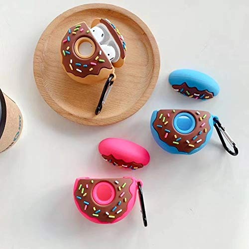 LKDEPO 3D Donuts Airpods Case with Keychain, Funny Cute Food Skin Design Silicone Cartoon Airpods Cover Compatible for Airpods 1/2 (Stylish Designer Designed for Teens Boys and Girls)