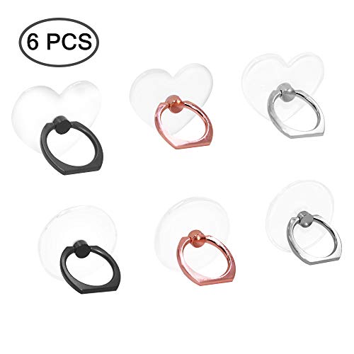 SENHAI 6 Pcs Transparent Mobile Phone Ring Holder, Round and Heart-Shaped 360 Degree Rotating Universal Ring Buckle Grip Stand for Smartphones, Tablets