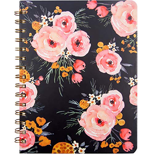 Floral Spiral Notebook 8.25" x 6.25" with Pockets Hardcover Journal 160 Lined Pages Women Girl Office School Home