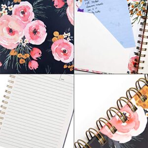 Floral Spiral Notebook 8.25" x 6.25" with Pockets Hardcover Journal 160 Lined Pages Women Girl Office School Home