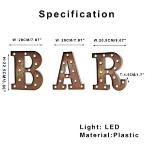 Light Up LED Vintage Bar Letters With Lights – Lighted Illuminated Industrial Marquee Bar Sign Lamp – Night Light for Bar, Pub, Bistro, Party, Wall Decor (Rust BAR)