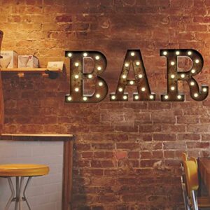 Light Up LED Vintage Bar Letters With Lights – Lighted Illuminated Industrial Marquee Bar Sign Lamp – Night Light for Bar, Pub, Bistro, Party, Wall Decor (Rust BAR)