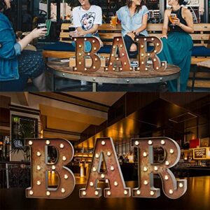 Light Up LED Vintage Bar Letters With Lights – Lighted Illuminated Industrial Marquee Bar Sign Lamp – Night Light for Bar, Pub, Bistro, Party, Wall Decor (Rust BAR)