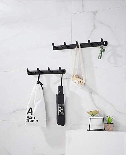 Spotact Wall Mounted Coat Racks with 5 Hooks Hanging Holder Towel Rack 17.7"x1.3" Modern Black Hanging for Clothes Entryway Bathroom (5 Hooks)