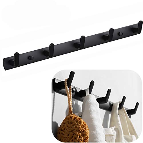 Spotact Wall Mounted Coat Racks with 5 Hooks Hanging Holder Towel Rack 17.7"x1.3" Modern Black Hanging for Clothes Entryway Bathroom (5 Hooks)