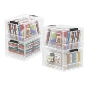 rinboat 32 quart clear collapsible storage box, clear plastic storage bins, 4 packs