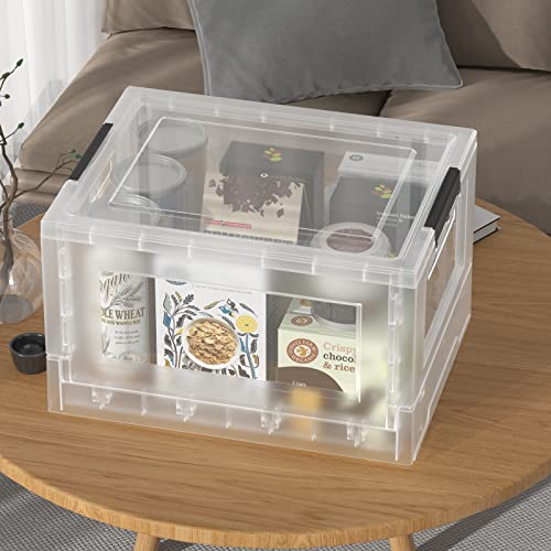 Rinboat 32 Quart Clear Collapsible Storage Box, Clear Plastic Storage Bins, 4 Packs