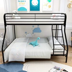 JURMERRY Twin-Over-Full Bunk Bed with Metal Frame and Ladder,Black