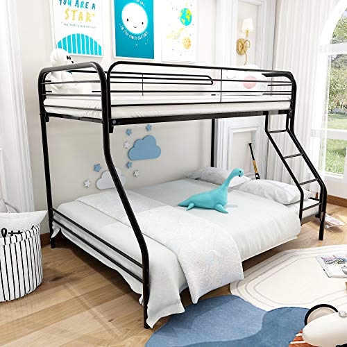 JURMERRY Twin-Over-Full Bunk Bed with Metal Frame and Ladder,Black